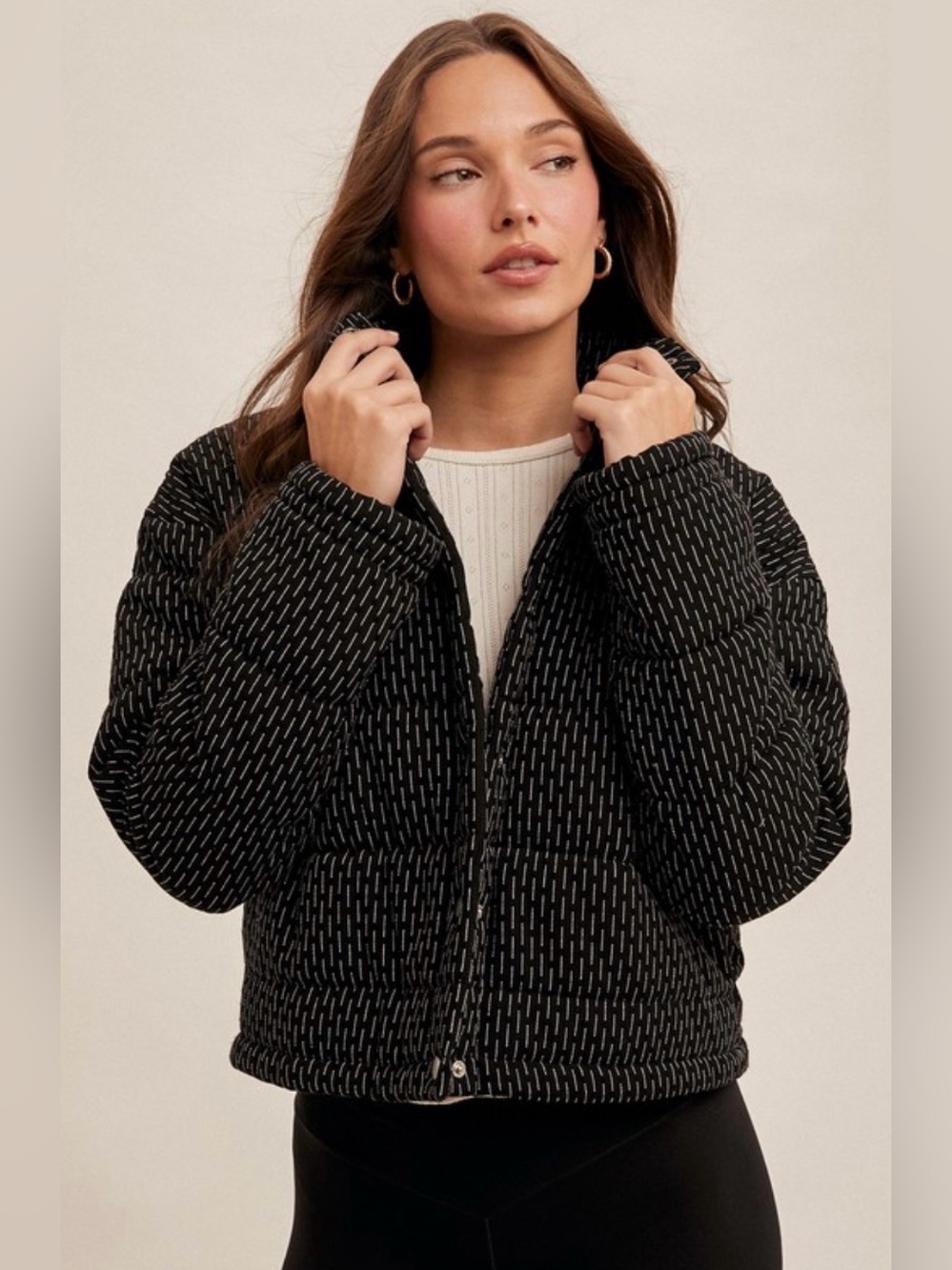 Quilted Black Patterned Puffer Jacket - Picture 2 of 5